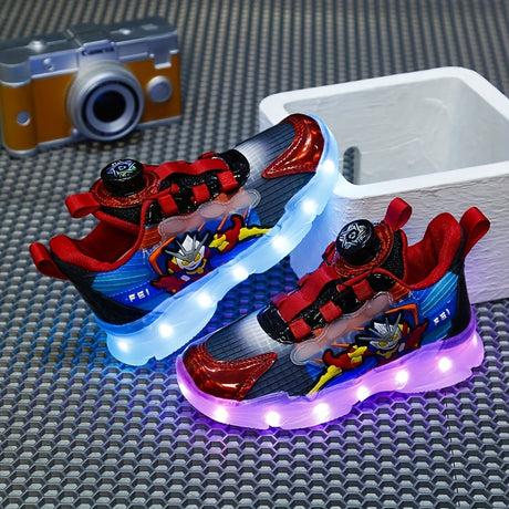Breathable Boys' Light-Up Cartoon Sneakers - Comfortable All-Season Footwear, Secure Buckle Closure, Durable TPR Sole provain