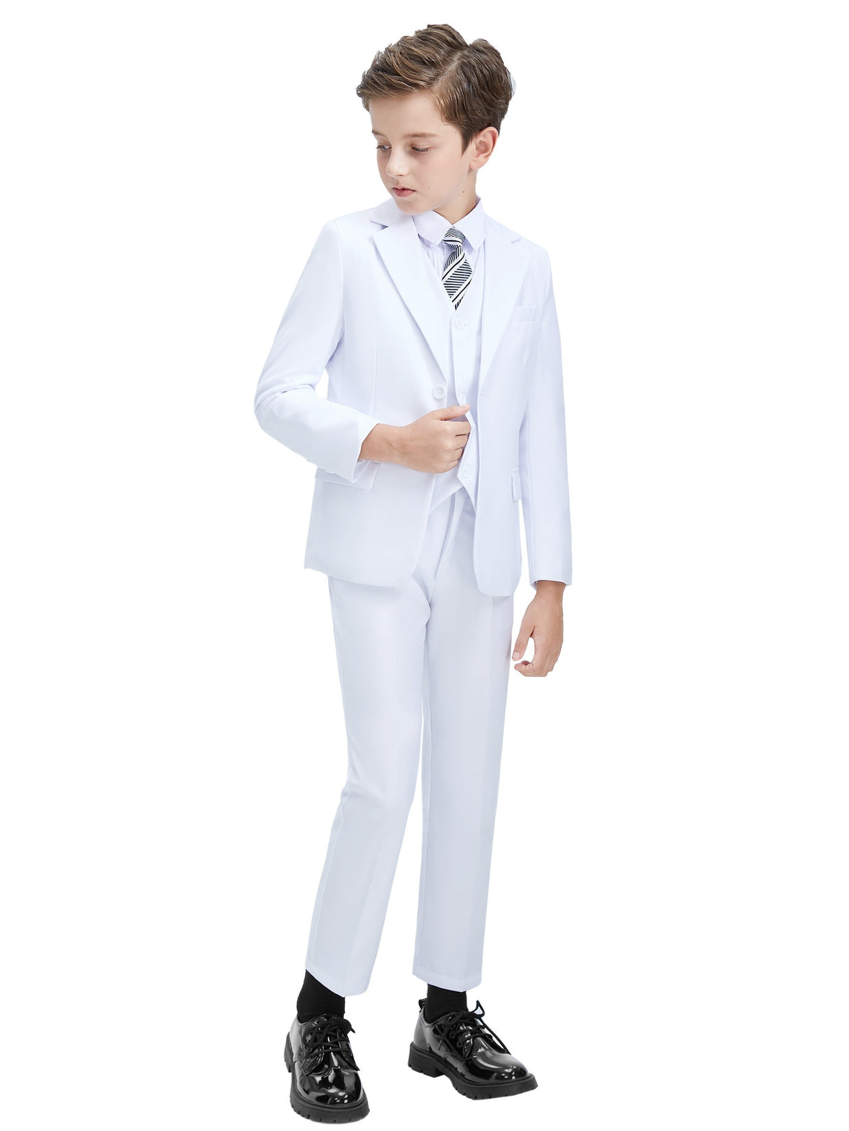 Provain Shop 4pcs Boys Formal Gentleman Outfits, Long Sleeve Blazer&Bowtie Shirt&Pants&Vest, Boys Clothing Set For Competition Performance Wedding Banquet Dress 