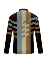 Men's Casual Color Block Stripe Shirt - Machine Washable, Long Sleeve, Lapel Collar, All-Season Comfort Provain Shop