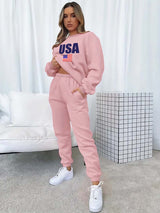 Provain Shop Cozy & Chic Alphabet Print Fleece Outfit – Easy-Care Women's Casual Tracksuit Set for Year-Round Comfort 