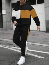 Provain Shop Mens 2Pcs Athletic Tracksuit - Comfort-Fit Color Block Hoodie and Joggers - Versatile for Gym, Running & Casual Wear 