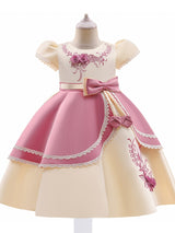 Provain Shop Elegant Girls Princess Dress with Embroidered Flowers & Lace - Perfect for Weddings, Birthdays & Special Occasions 