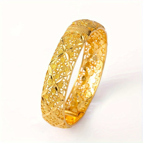 Exquisite Hollow Pattern Design Bracelet Alloy 22K Plated Jewelry Vintage Luxury Style Female Wedding Gift Provain Shop