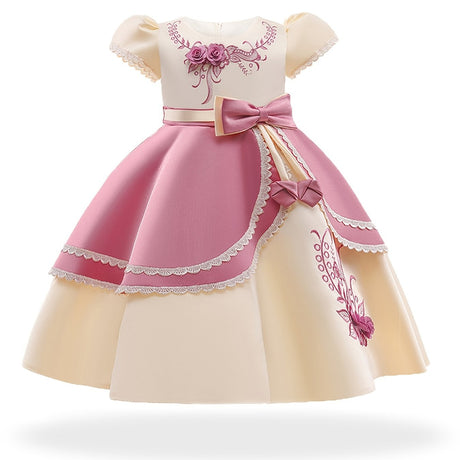 Elegant Girls Princess Dress with Embroidered Flowers & Lace - Perfect for Weddings, Birthdays & Special Occasions provain