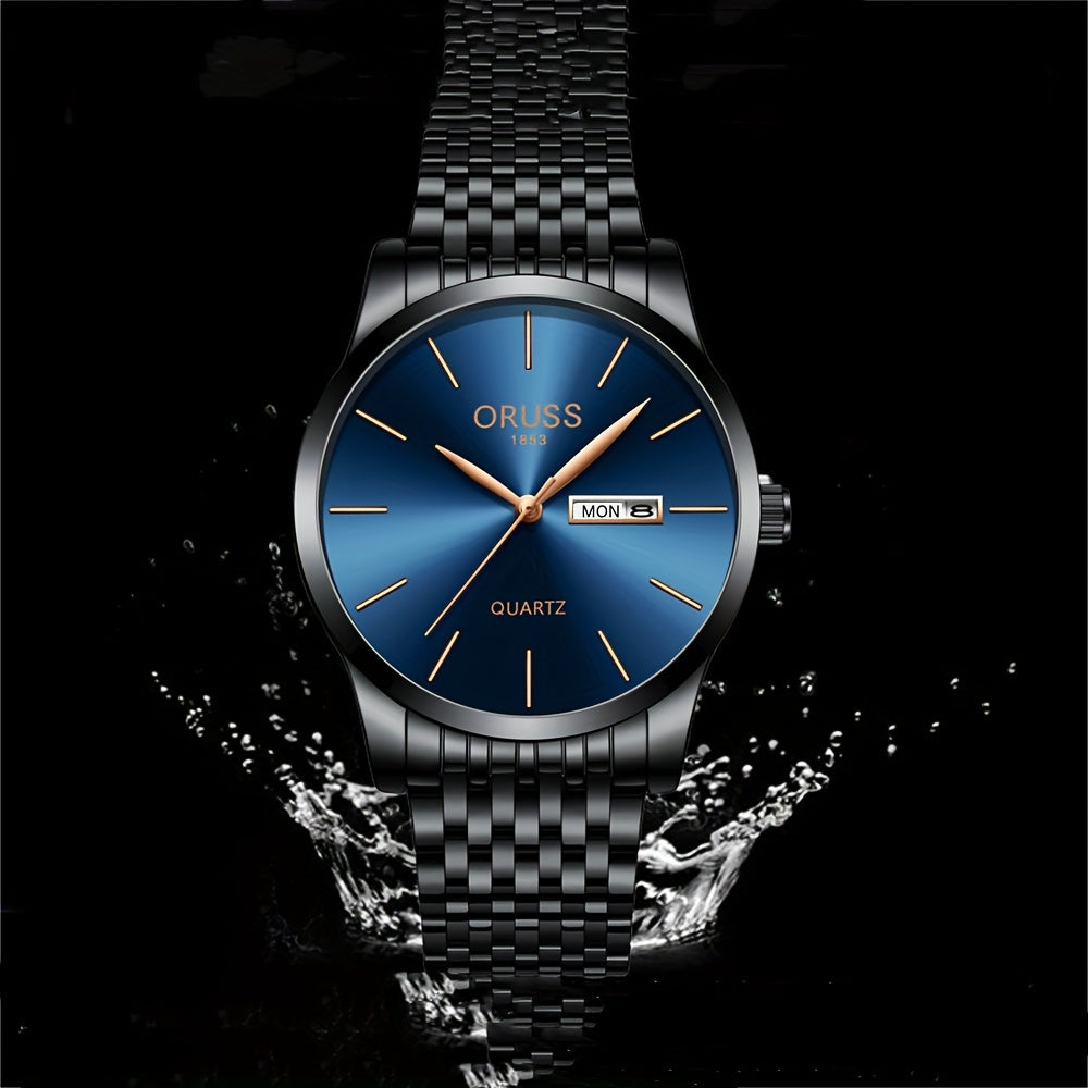 Provain Shop Men's Business Minimalist Quartz Watch Waterproof Luminous Fashion Date Dial Analog Steel Band Wrist Watch 