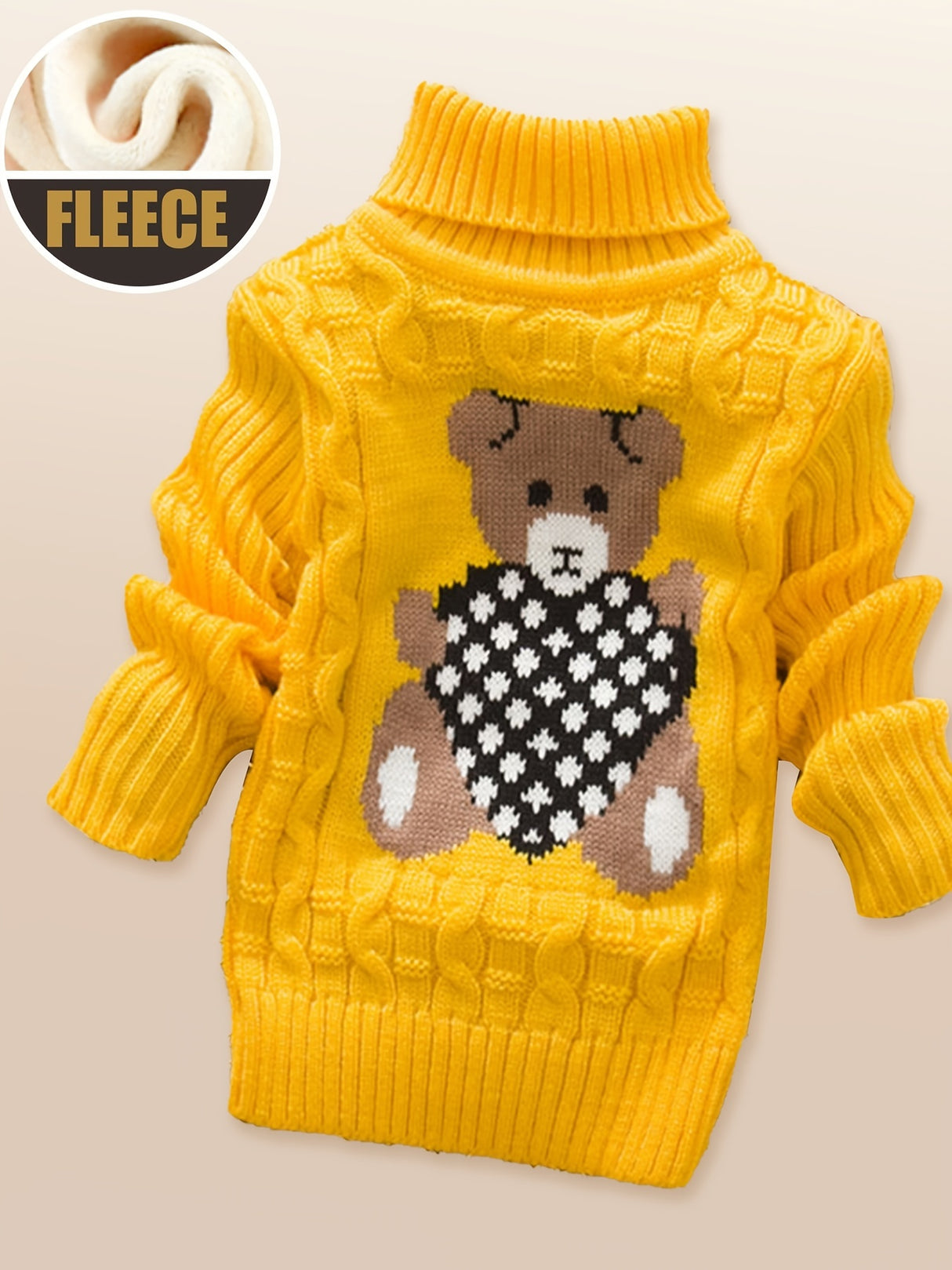 Provain Shop Child's Winter Delight: Cozy Bear Fleece Turtleneck - Stylish, Comfortable & Easy-Care, Unisex Knit Sweater 