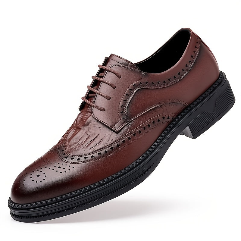 Provain Shop Men Brogue Carved Derby Shoes British Style Pointed Toe Low Top Wingtip Oxfords Formal Shoes Footwear