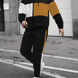 Provain Shop Mens 2Pcs Athletic Tracksuit - Comfort-Fit Color Block Hoodie and Joggers - Versatile for Gym, Running & Casual Wear 