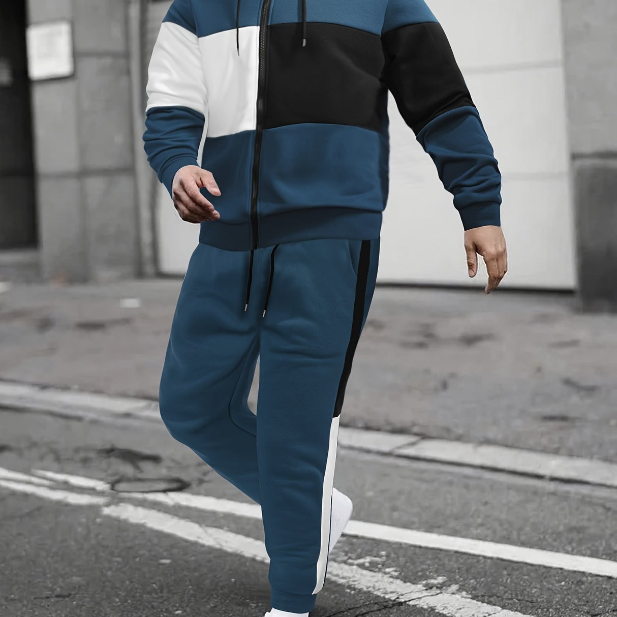 Provain Shop Mens 2Pcs Athletic Tracksuit - Comfort-Fit Color Block Hoodie and Joggers - Versatile for Gym, Running & Casual Wear 