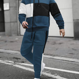 Provain Shop Mens 2Pcs Athletic Tracksuit - Comfort-Fit Color Block Hoodie and Joggers - Versatile for Gym, Running & Casual Wear 