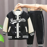 3pcs 95% cotton Boys Letter Print Long Sleeved Baseball Suit, Casual Crew Neck Slightly Stretch Set Provain Shop