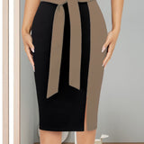 Elegant Fall/Winter Bodycon Skirt - Color Block, Stretch Fit, Easy Care, Chic Style provain