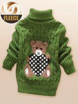 Provain Shop Child's Winter Delight: Cozy Bear Fleece Turtleneck - Stylish, Comfortable & Easy-Care, Unisex Knit Sweater 