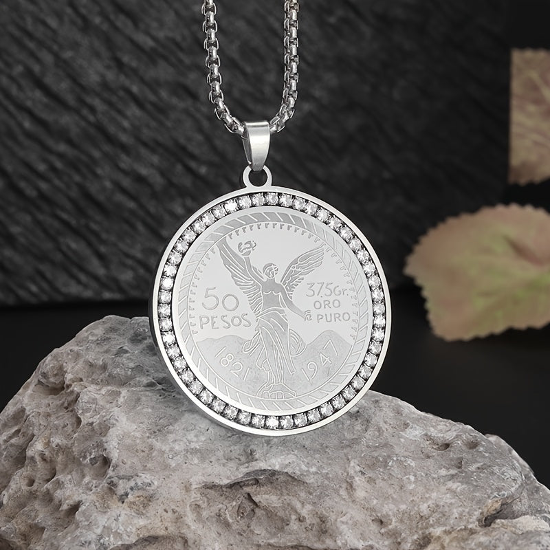 2pcs/set Fashionable and Exquisite Stainless Steel Statue of Liberty Pendant Exquisite Zircon Coin Necklace for Men and Women Daily Casual Lucky Amulet Fashionable Elegant Charm Versatile Jewelry Gift Unisex Provain Shop