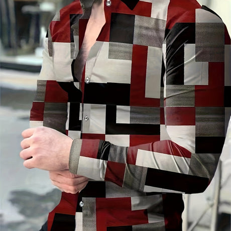 Men's Plaid Geometric Casual Shirt - Easy-Care, Stretch Comfort, Long Sleeve, Versatile Lapel Collar for Spring/Fall Season Provain Shop