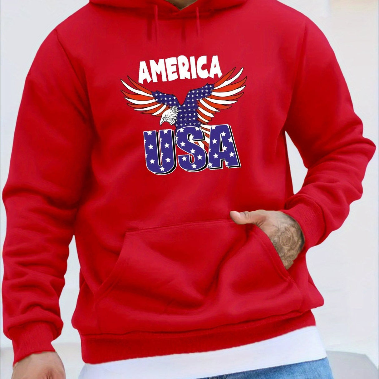 Provain Shop America USA Eagle Pattern Print Hooded Sweatshirt, Personalized Hoodies Fashion Casual Tops For Spring Autumn, Men's Clothing 