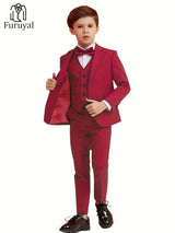 Provain Shop Boys' 4-Piece Formal Suit Set: Durable All-Season Blazer, Vest, Pants & Bowtie - Perfect for Weddings & Performances 