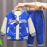 3pcs 95% cotton Boys Letter Print Long Sleeved Baseball Suit, Casual Crew Neck Slightly Stretch Set Provain Shop