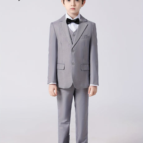 Provain Shop Boys' 4-Piece Formal Suit Set: Durable All-Season Blazer, Vest, Pants & Bowtie - Perfect for Weddings & Performances 