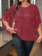 Provain Shop Chic Plus Size Top with Unique Sleeve Detail - Breathable, Relaxed Fit for Spring & Summer Comfort 