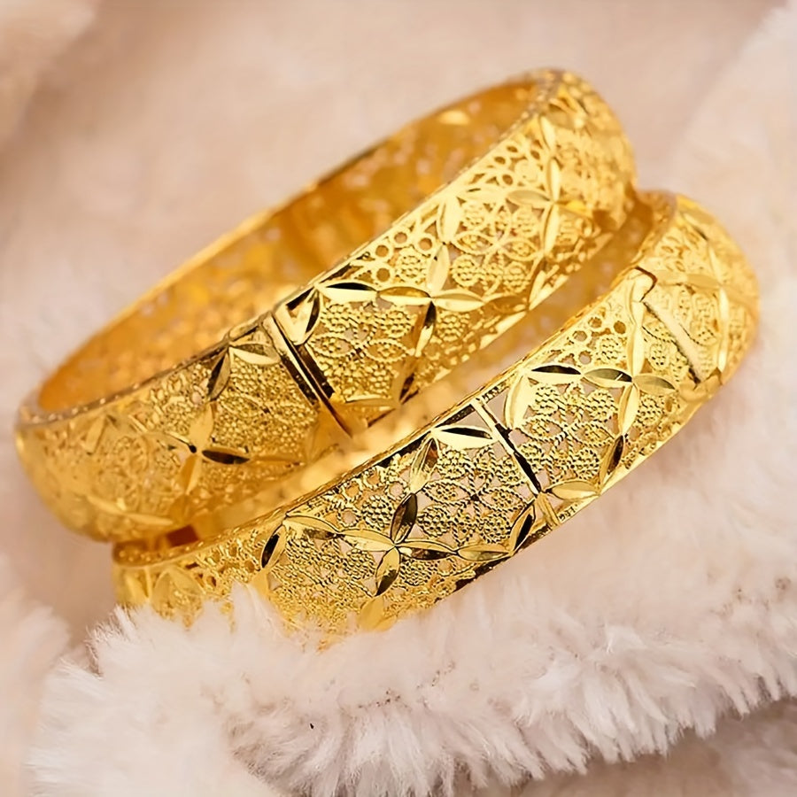 Exquisite Hollow Pattern Design Bracelet Alloy 22K Plated Jewelry Vintage Luxury Style Female Wedding Gift Provain Shop