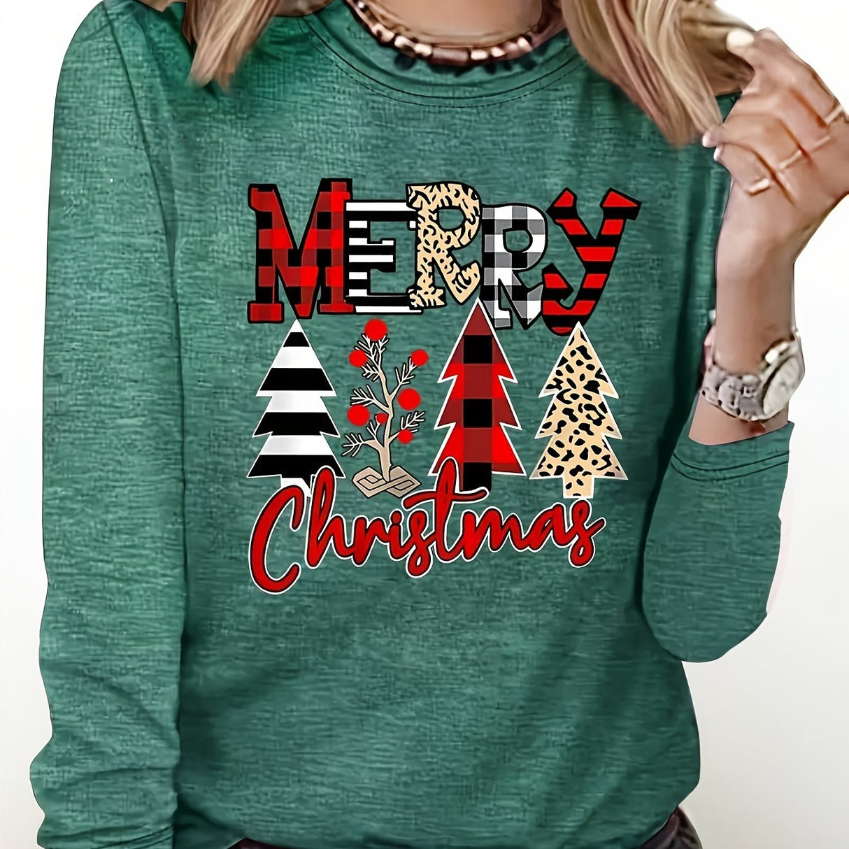 Womens Cozy Christmas Letter Print Sweatshirt Provain Shop