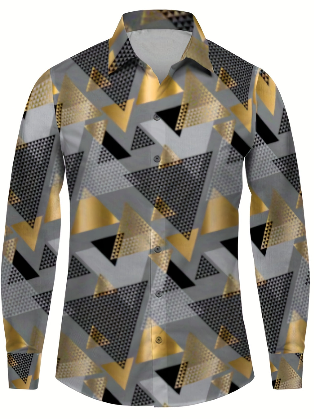 Provain Shop Plus Size Men's Casual Fashion 3D Triangle Graphic Print Shirt, Oversized Trendy Long Sleeve Shirt Tops For Big & Tall Males, Men's Clothing, Plus Size 