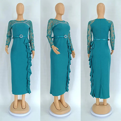 Elegant African Lace Long Sleeve Slim Party Office Dress Provain Shop