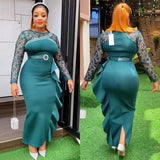 Elegant African Lace Long Sleeve Slim Party Office Dress Provain Shop