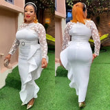 Elegant African Lace Long Sleeve Slim Party Office Dress Provain Shop