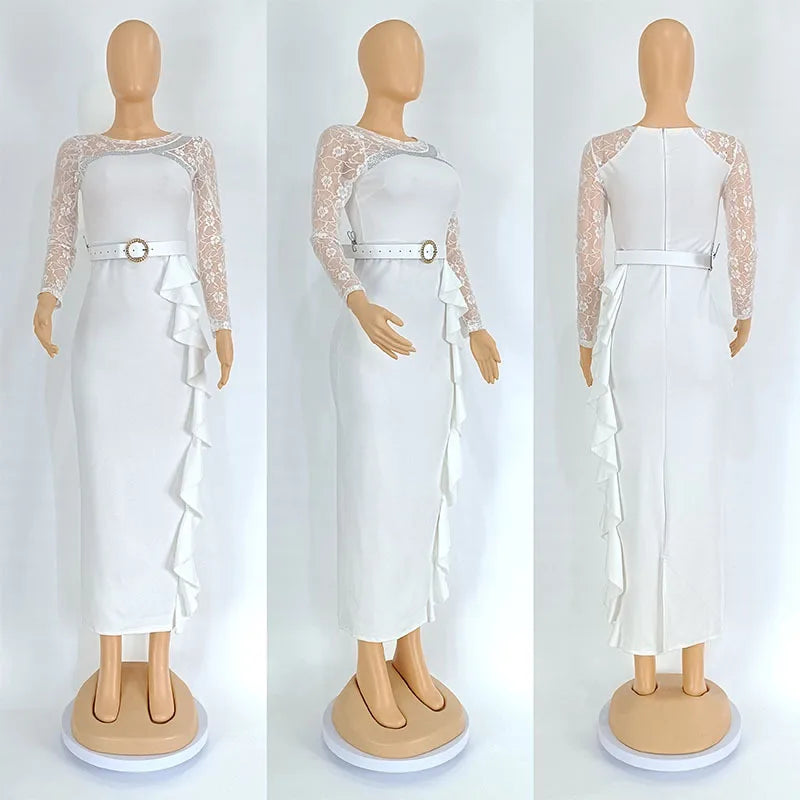 Elegant African Lace Long Sleeve Slim Party Office Dress Provain Shop