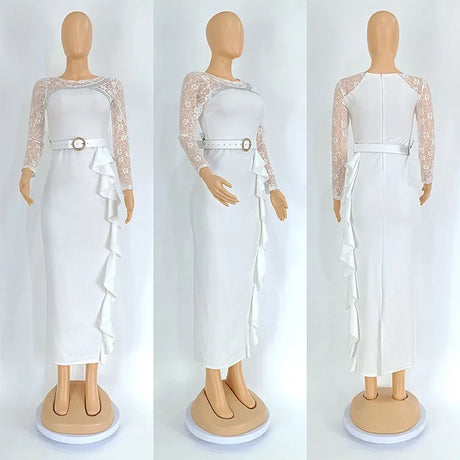 Elegant African Lace Long Sleeve Slim Party Office Dress Provain Shop
