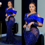 Royal Blue Sequin Mermaid Prom Dress with Satin Drape Provain Shop