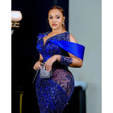 Royal Blue Sequin Mermaid Prom Dress with Satin Drape Provain Shop