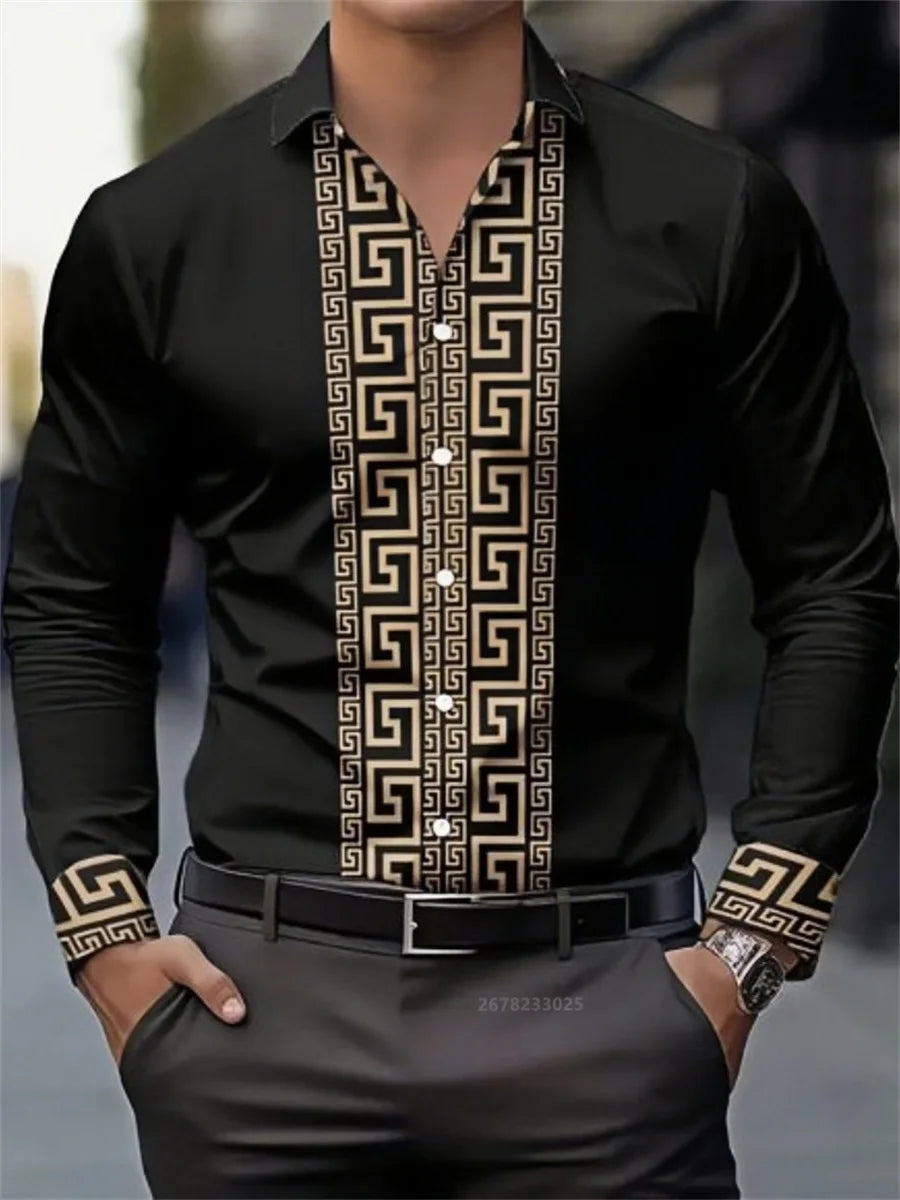 Fashionable Patterned Lapel ButtonDown LongSleeve Shirt Provain Shop