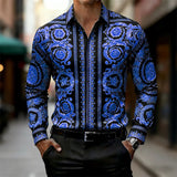 Luxury Baroque Gold Pattern Slim Fit Mens Long Sleeve Shirt Provain Shop
