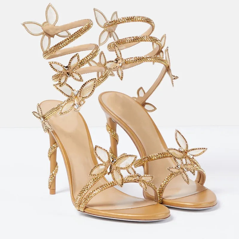 Luxury Crystal Butterfly Gladiator Heels for Summer Parties Provain Shop