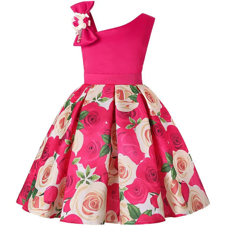 Rose Print Satin Princess Dress for Girls Provain Shop