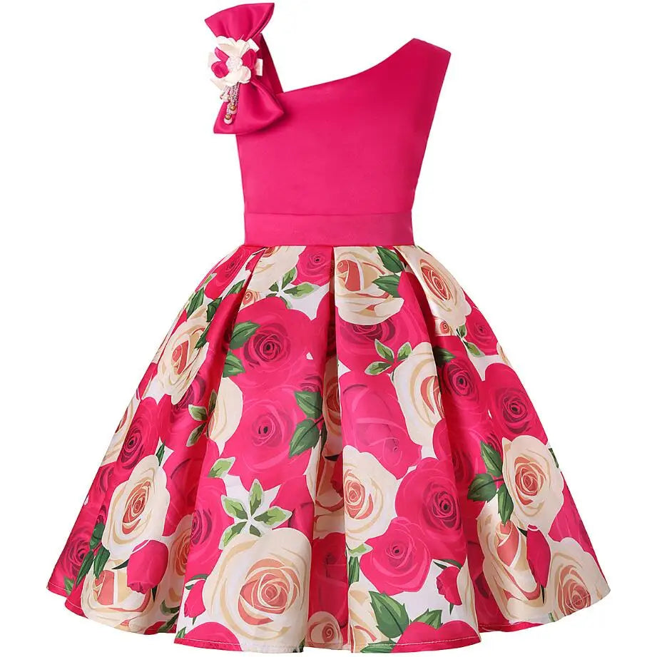 Rose Print Satin Princess Dress for Girls Provain Shop