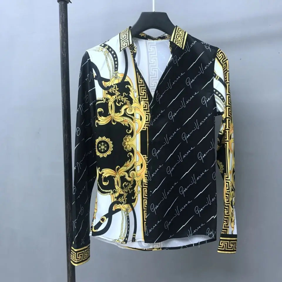 Retro Royal Court Print Long Sleeve Shirt for Men Provain Shop