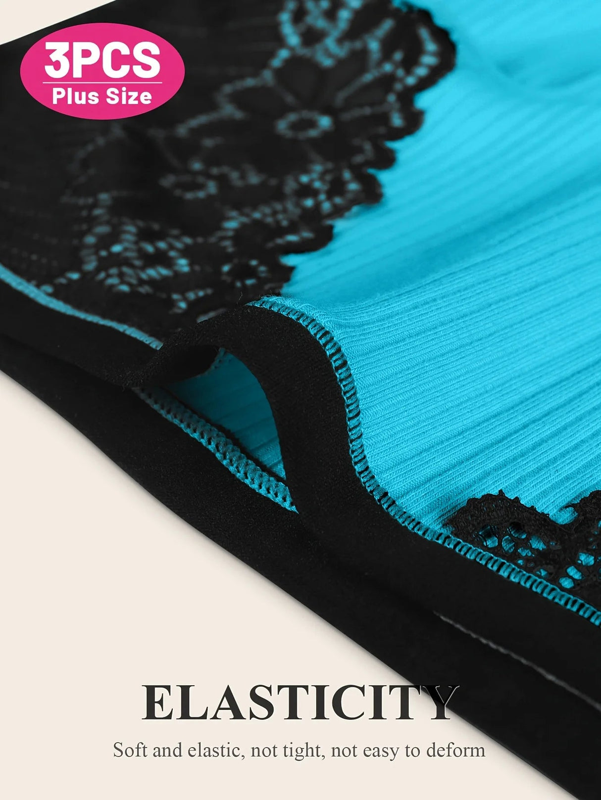 Plus Size Lace Trim ColorBlock HighWaisted Panties 3Pack Provain Shop