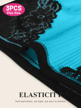 Plus Size Lace Trim ColorBlock HighWaisted Panties 3Pack Provain Shop