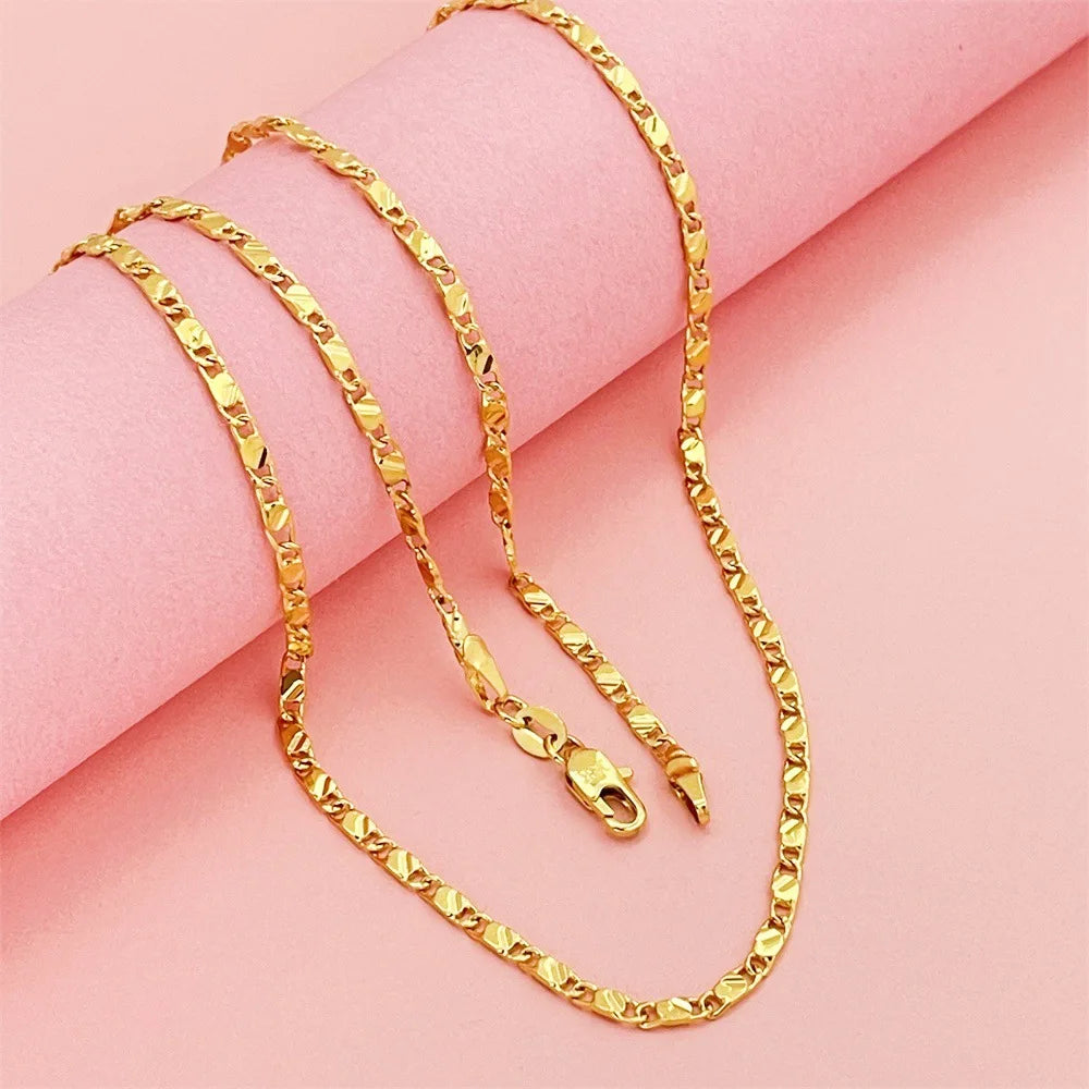 24K Pure Gold 2mm Flat Chain Luxury for Him  Her Provain Shop