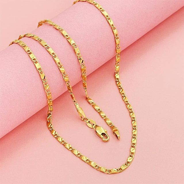 24K Pure Gold 2mm Flat Chain Luxury for Him  Her Provain Shop