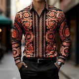 Luxury Baroque Gold Pattern Slim Fit Mens Long Sleeve Shirt Provain Shop