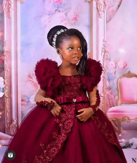 Peach Pink Lace Flower Girl Birthday Party Dress Ball Gown Provain Shop