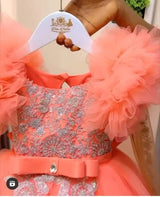 Peach Pink Lace Flower Girl Birthday Party Dress Ball Gown Provain Shop