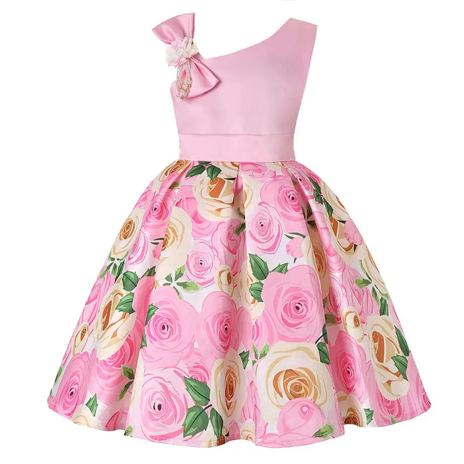 Rose Print Satin Princess Dress for Girls Provain Shop