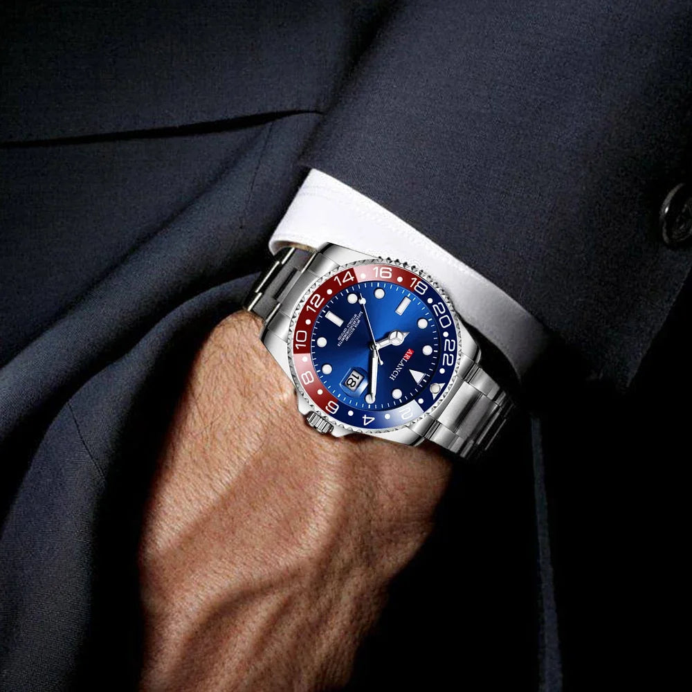 Classic Stainless Steel Dive Watch RedBlue Calendar Quartz Provain Shop