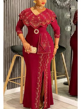 Elegant Plus Size Dashiki Diamond Bodycon Slit Party Dress Provain Shop
